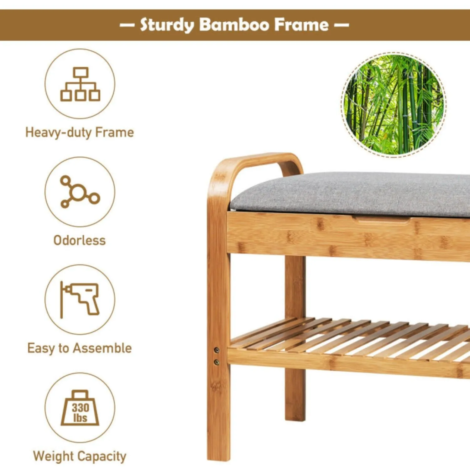 Hivvago Shoe Rack Bench Bamboo with Storage Shelf -Natural