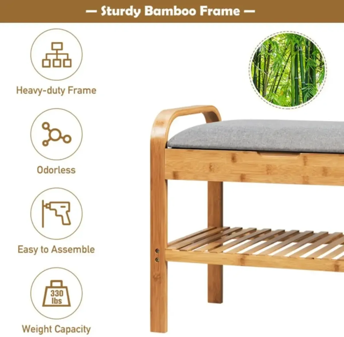 Hivvago Shoe Rack Bench Bamboo with Storage Shelf -Natural