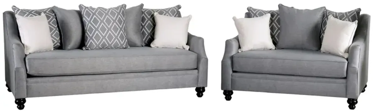 Efyn Sofa and Loveseat Set, Loose Pillow Back, Light Gray Burlap Weave - Benzara