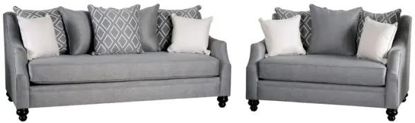 Efyn Sofa and Loveseat Set, Loose Pillow Back, Light Gray Burlap Weave - Benzara