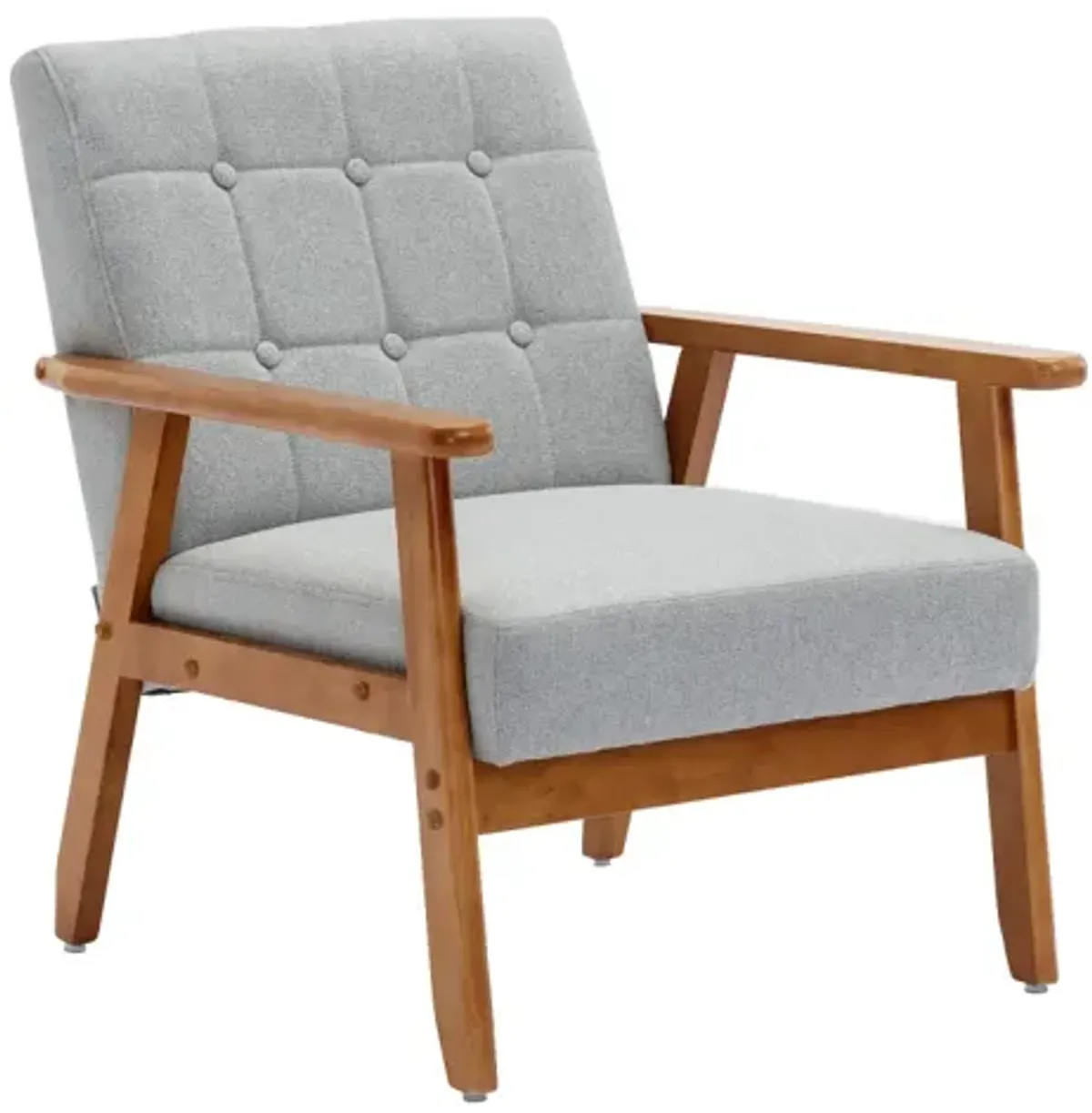 Leisure Chair With Solid Wood Armrest And Feet, Mid-Century Modern Accent Chair