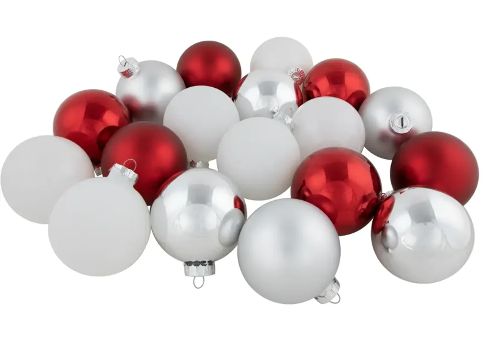 72ct Red  Silver and White Shiny and Matte Glass Ball Christmas Ornaments 3.25-4"