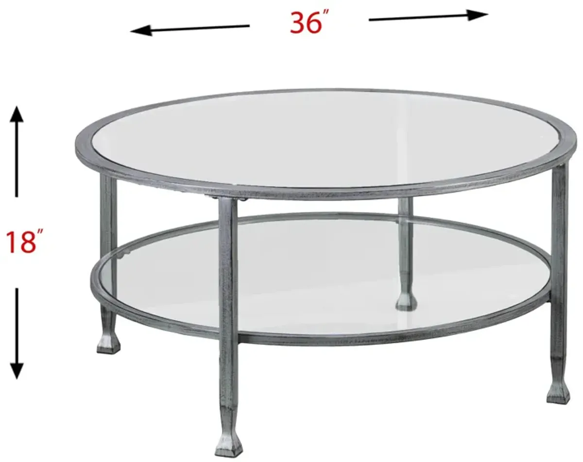 Hivvago 36" Silver Glass And Metal Round Coffee Table