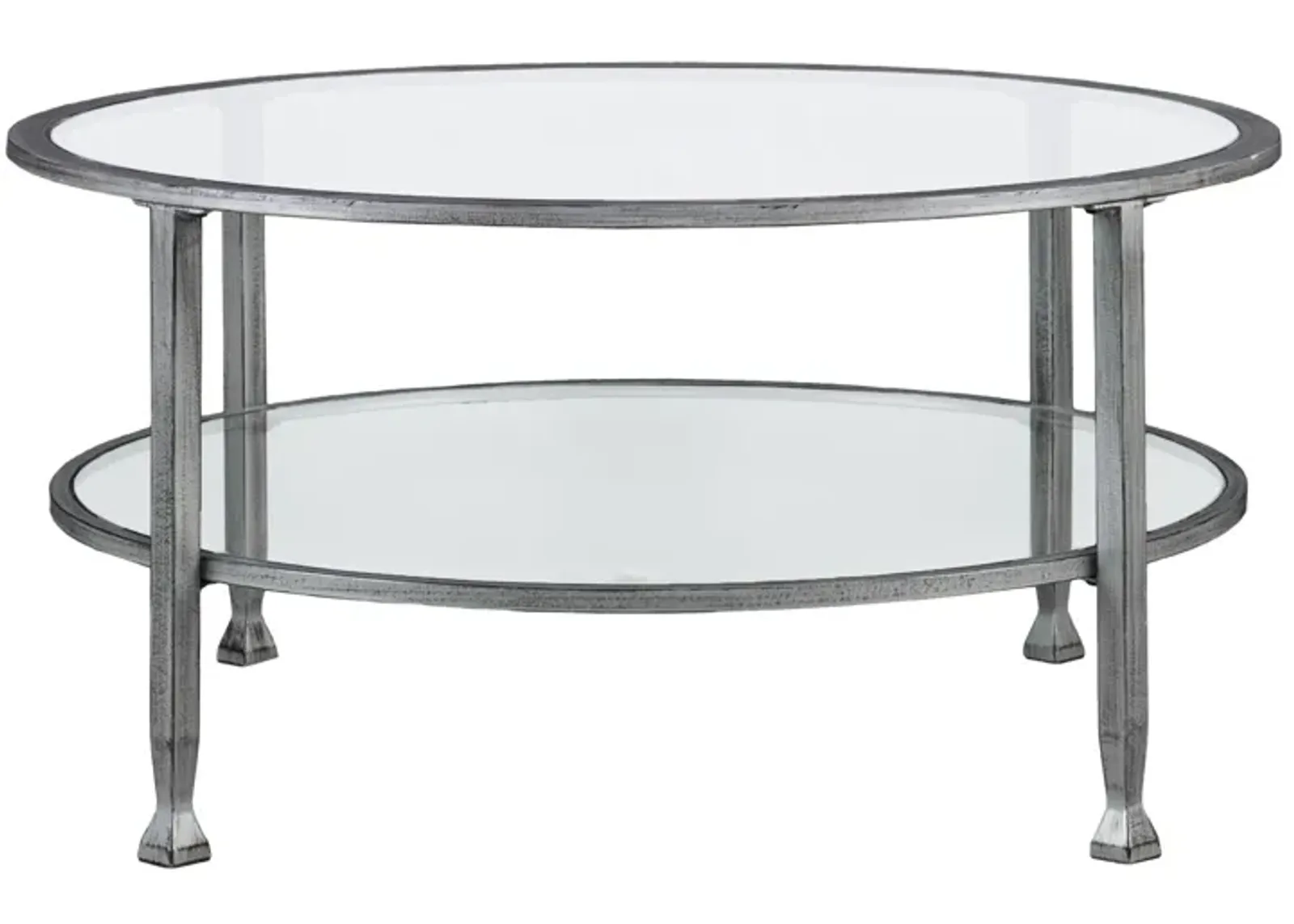 Homezia 36" Silver Glass And Metal Round Coffee Table