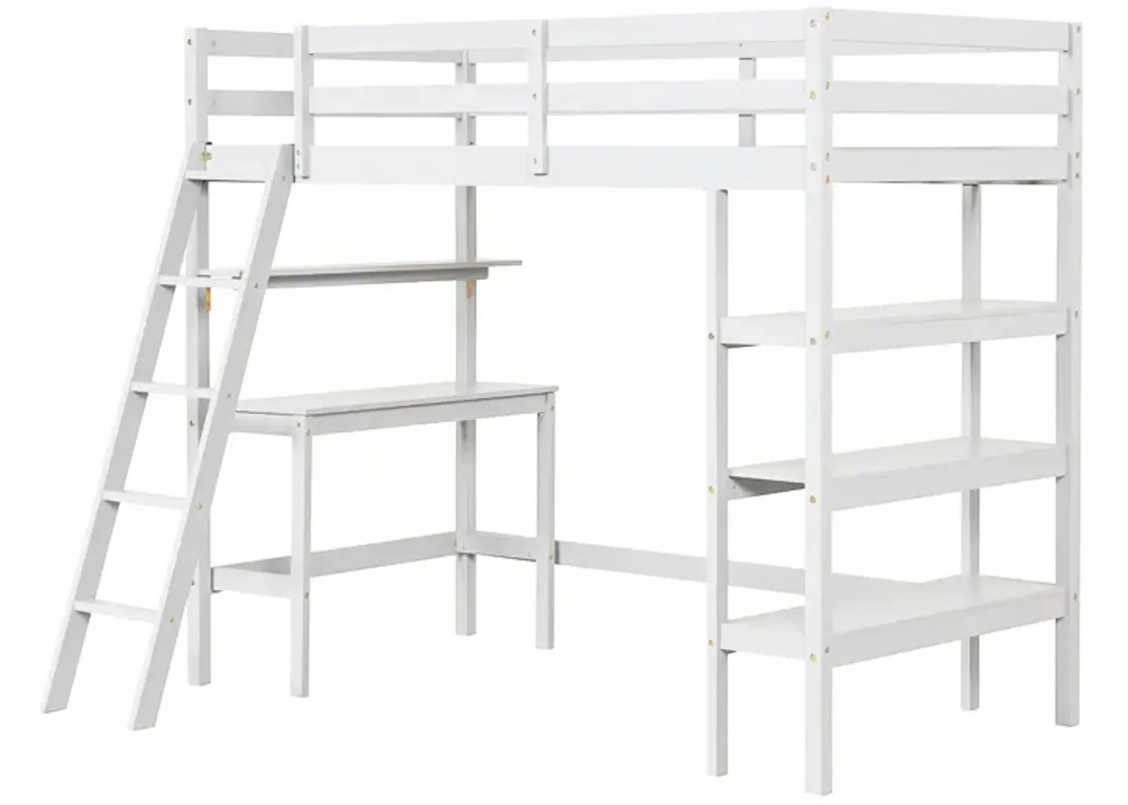 Twin Size Loft Bed with Desk and Bookshelves for Kids and Teens