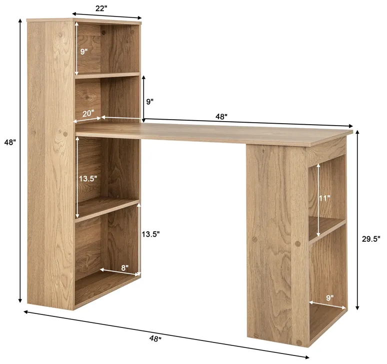 48 Inch Computer Desk with 4-Tier Bookcase and CPU Stand