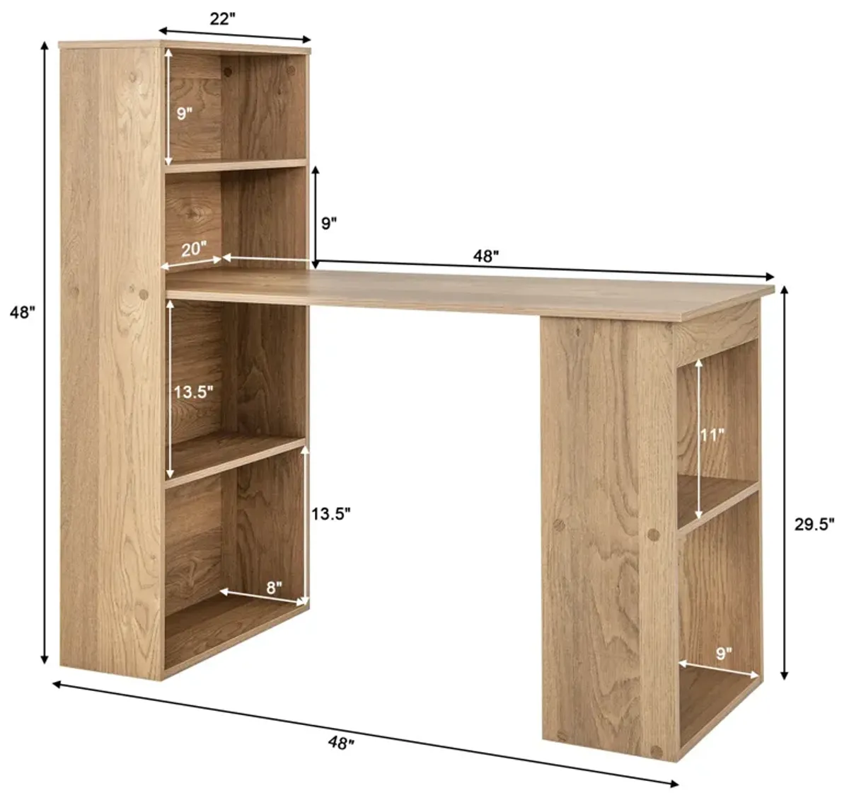 48 Inch Computer Desk with 4-Tier Bookcase and CPU Stand