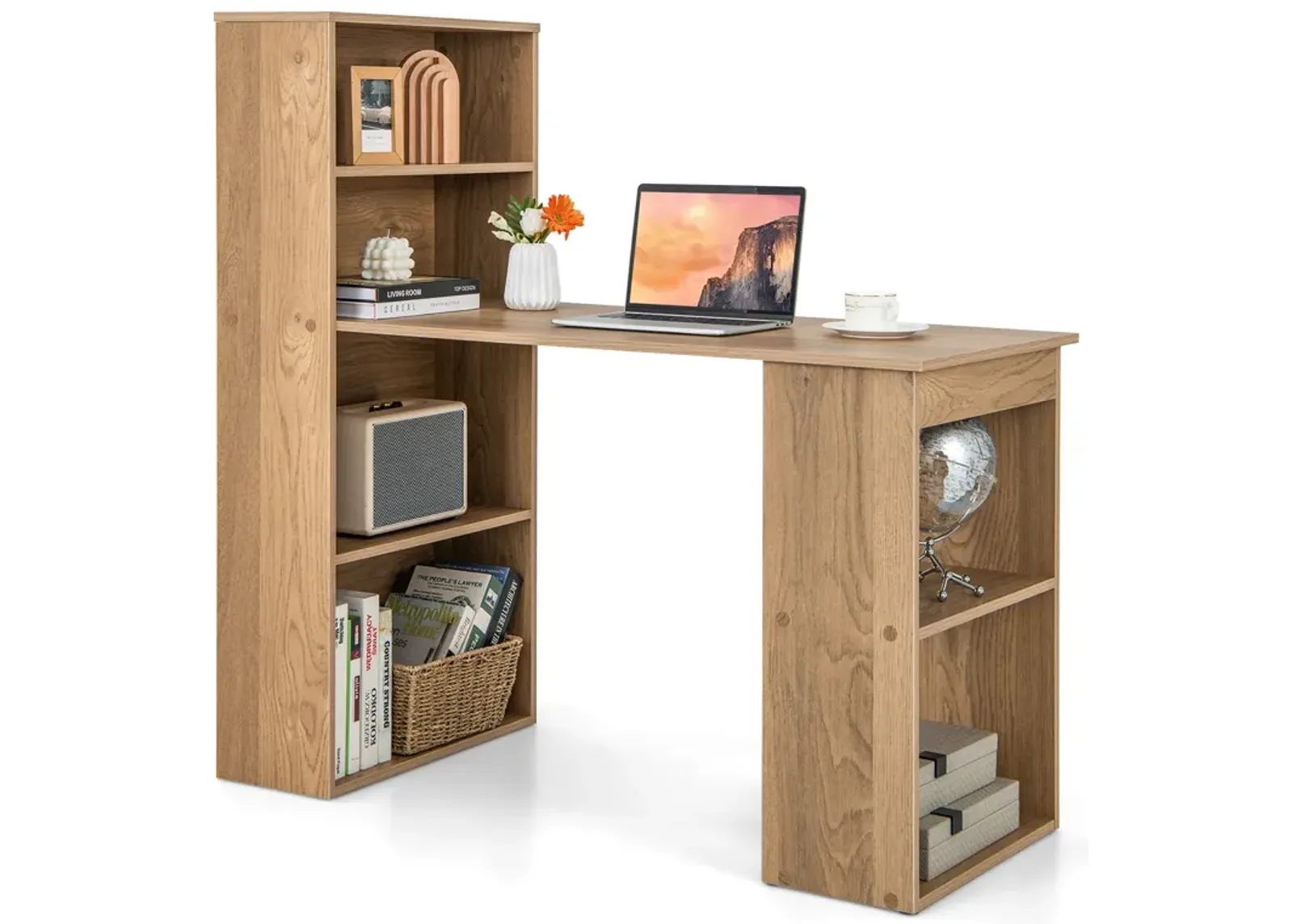 48 Inch Computer Desk with 4-Tier Bookcase and CPU Stand