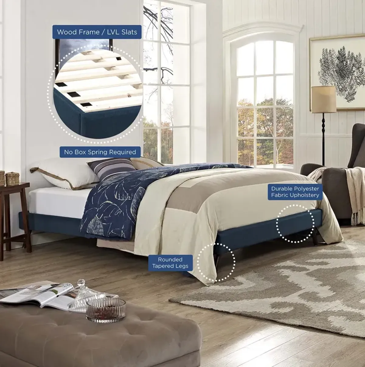 Modway - Loryn Full Fabric Bed Frame with Round Splayed Legs