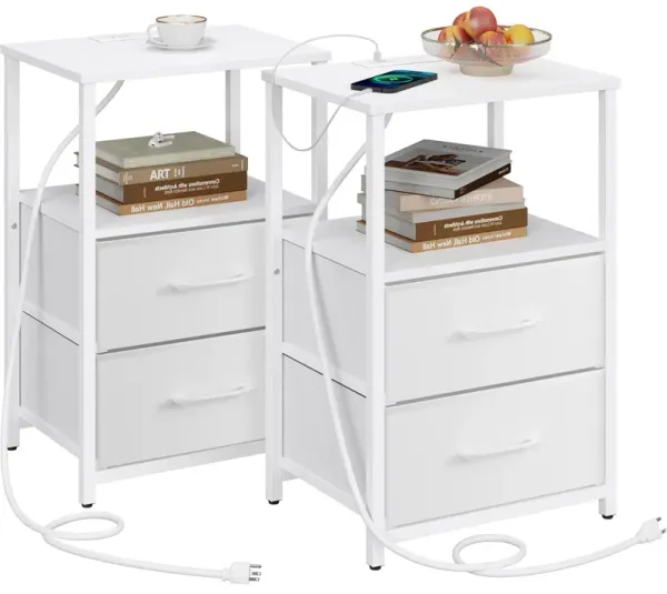 TUTOTAK End Table with Charging Station, Side Table with 2 USB Ports and Outlets, Nightstand with Cloth Drawer, Set of 2, Couch