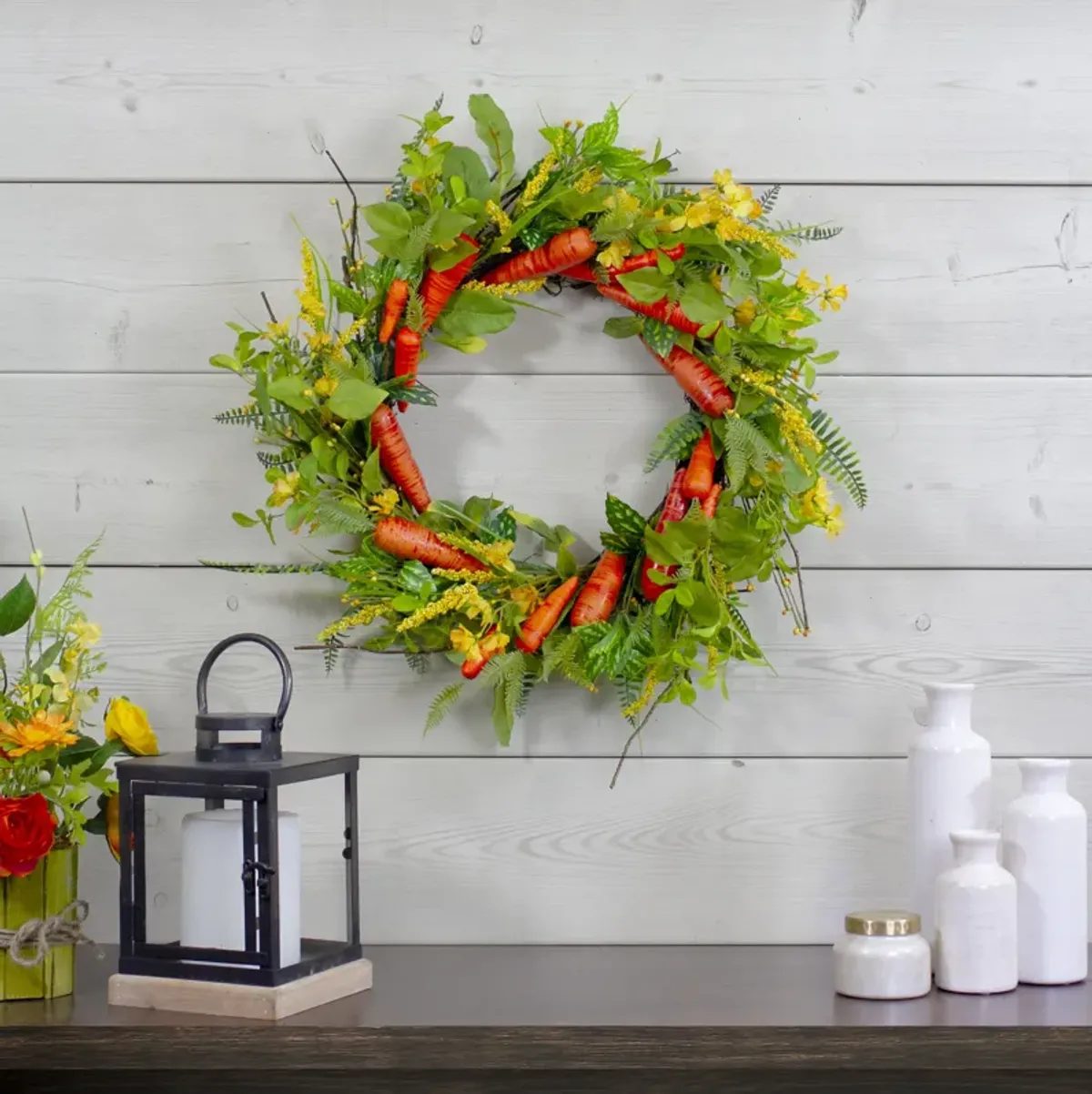 Carrot and Berry Foliage Easter Floral Spring Wreath  Orange and Yellow 22"
