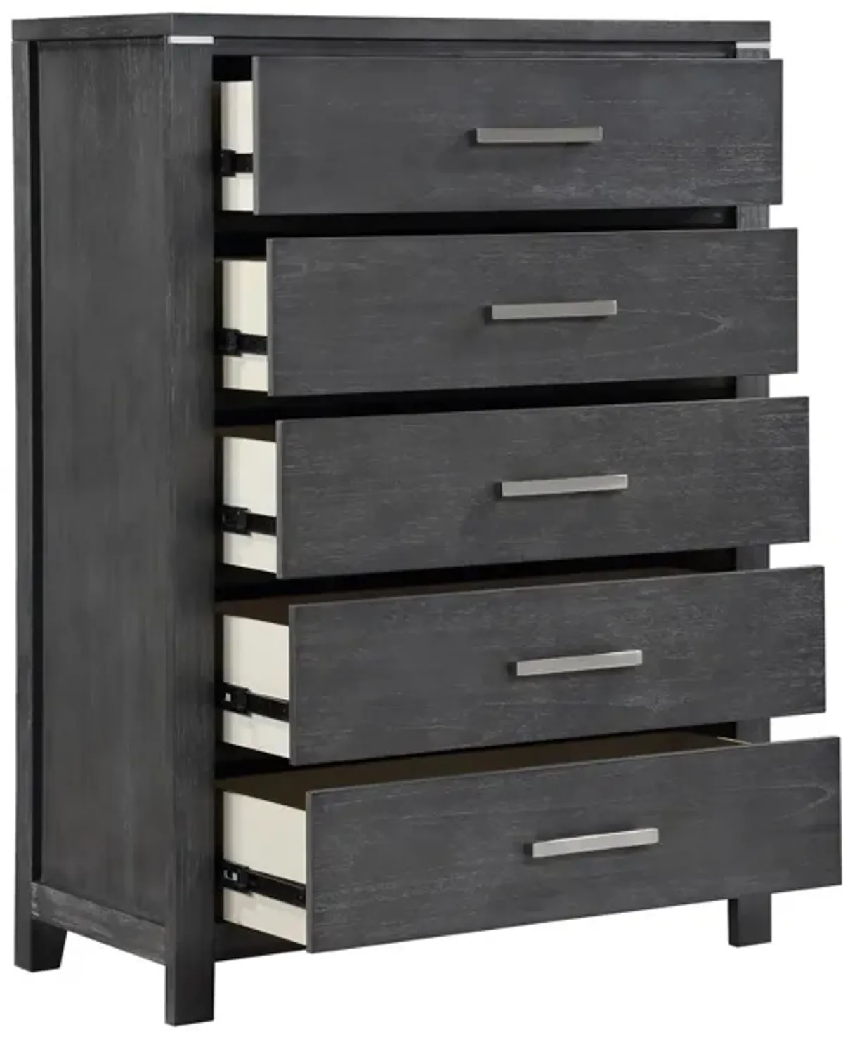 Benjara Tal 52 Inch Tall Dresser Chest, 5 Drawers, Handles, Charcoal, Gray, Chrome