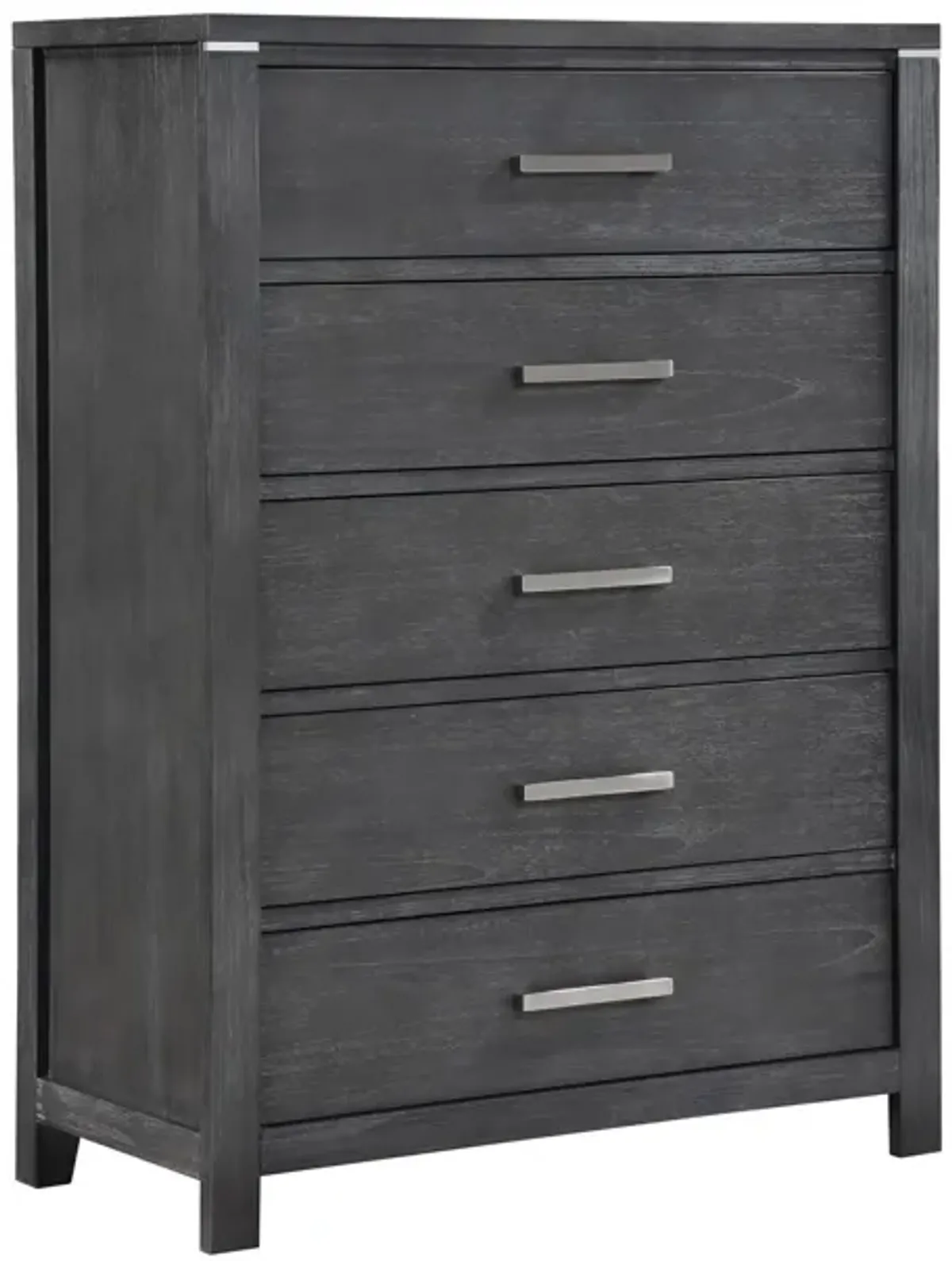 Benjara Tal 52 Inch Tall Dresser Chest, 5 Drawers, Handles, Charcoal, Gray, Chrome