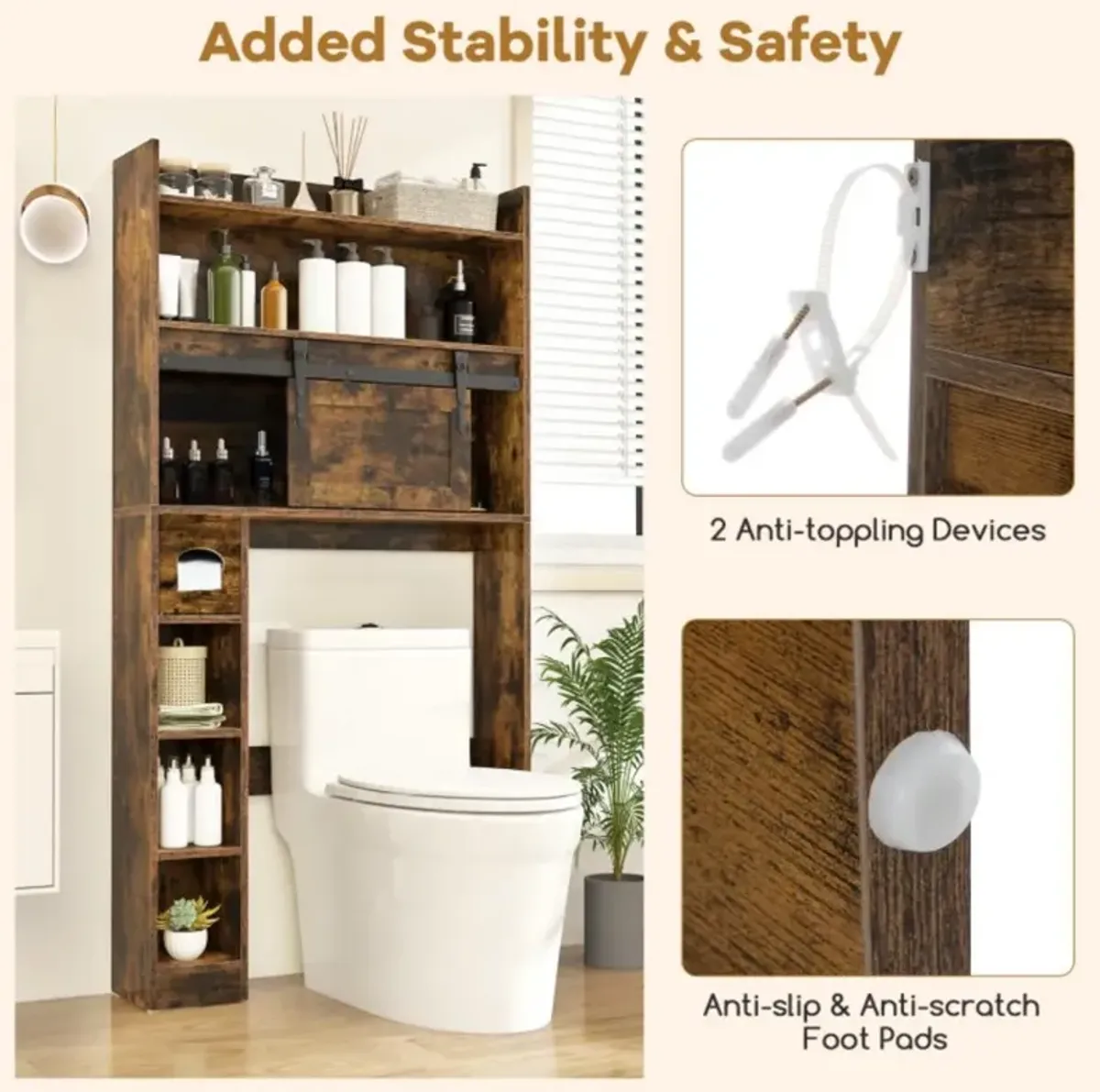 Hivvago Over The Toilet Storage Cabinet with Sliding Barn Door and Adjustable Shelves