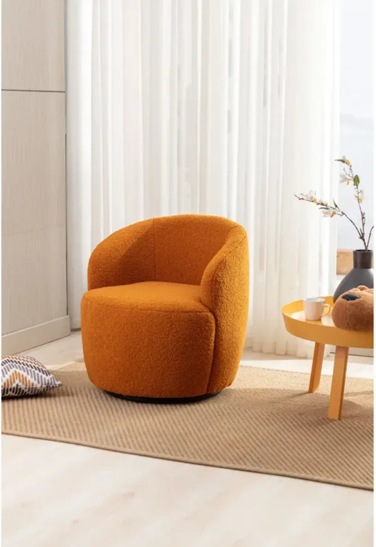 Teddy Fabric Swivel Accent Armchair Barrel Chair With Powder Coating Metal Ring