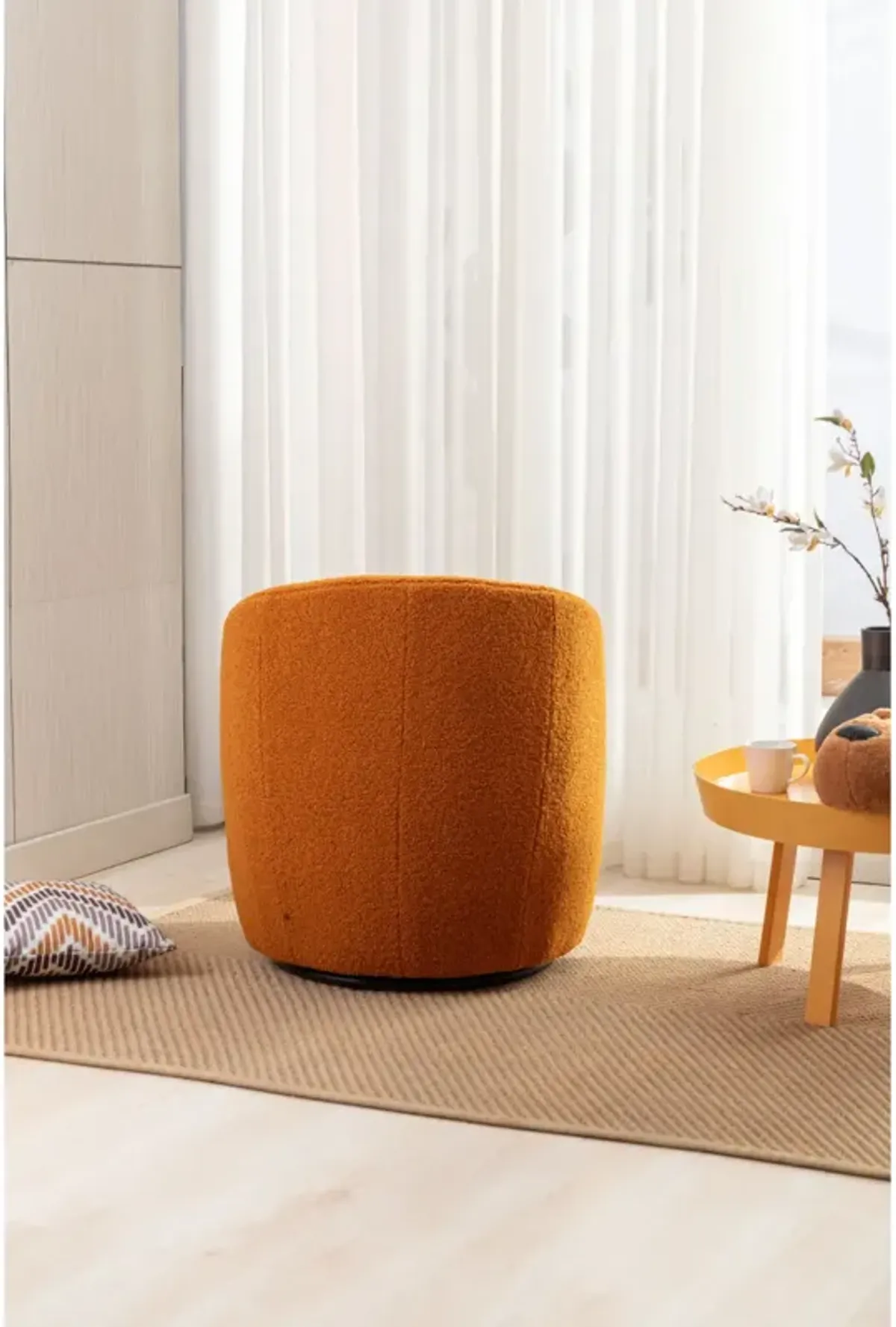 Teddy Fabric Swivel Accent Armchair Barrel Chair With Powder Coating Metal Ring