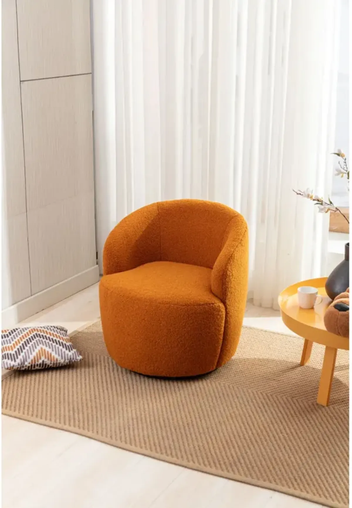 Teddy Fabric Swivel Accent Armchair Barrel Chair With Powder Coating Metal Ring