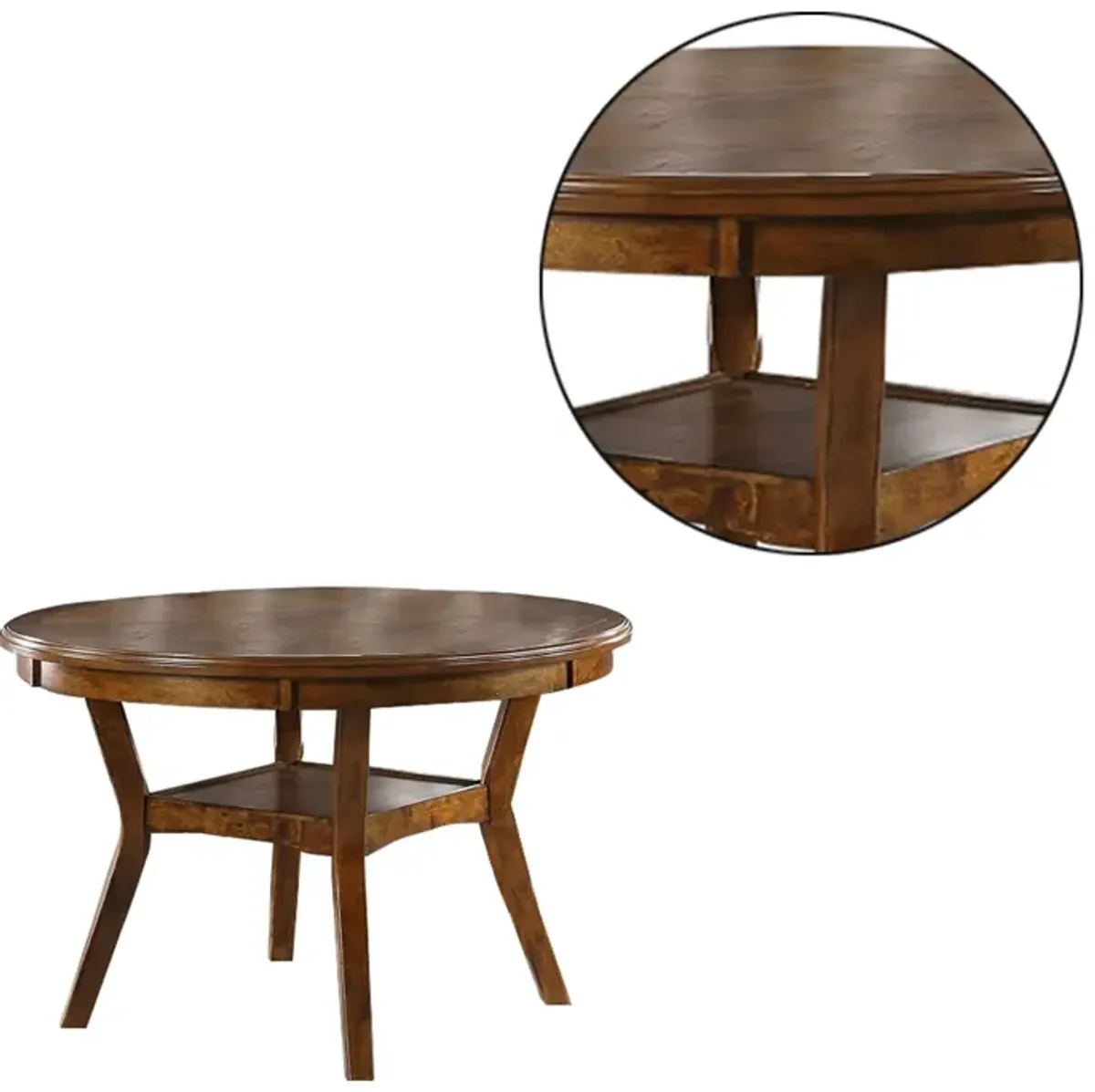 Round Top Wooden Dining Table with Boomerang Legs, Walnut Brown-Benzara