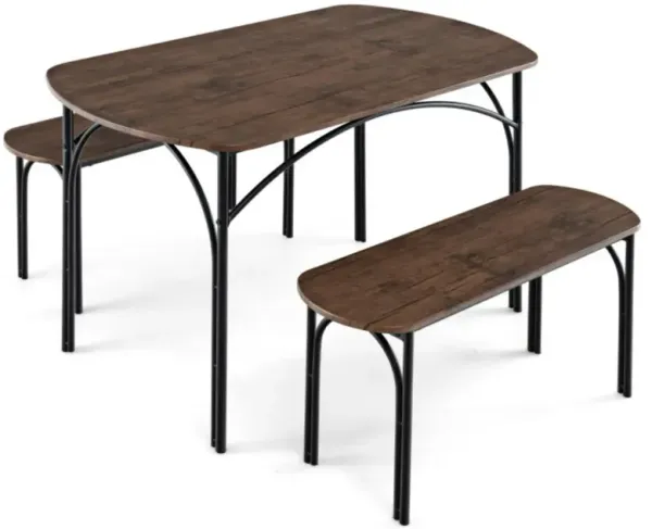 3-Piece Dining Table Set for 4 with Metal Frame
