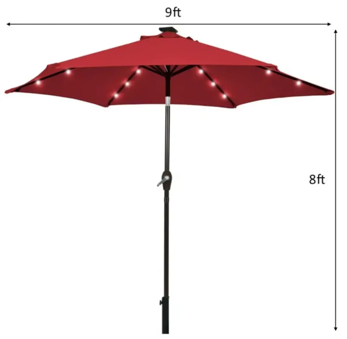 Hivvago 9 Feet Solar LED Lighted Patio Market Umbrella with Tilt Adjustment without Base