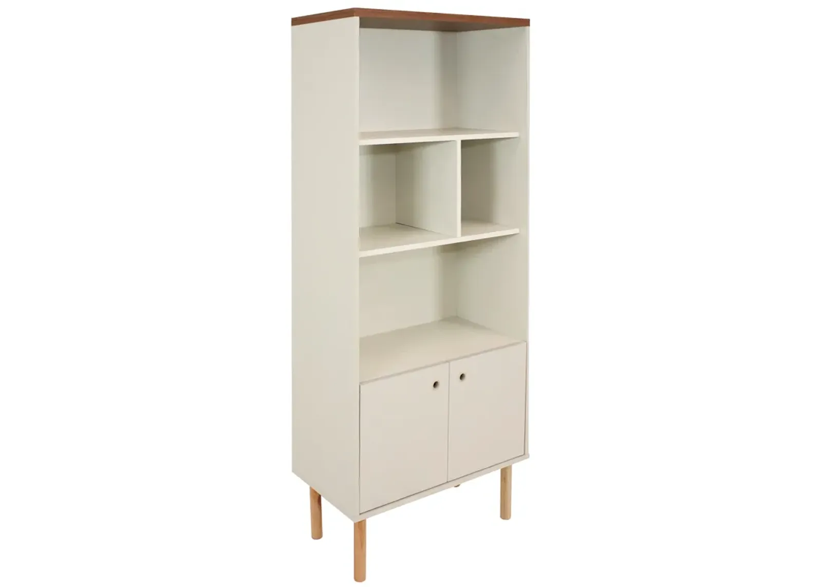 Sunnydaze Mid-Century Modern 5-Shelf Bookshelf with Storage Cabinet - Latte