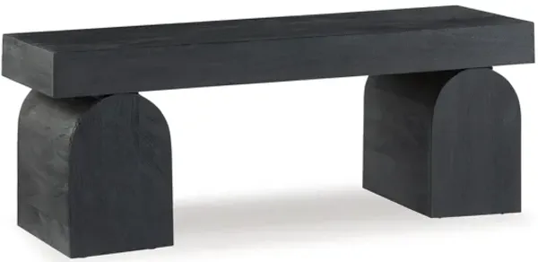 Accent Bench, 50 Inch, Oversized Sandblasted Effect, Black Solid Wood - Benzara