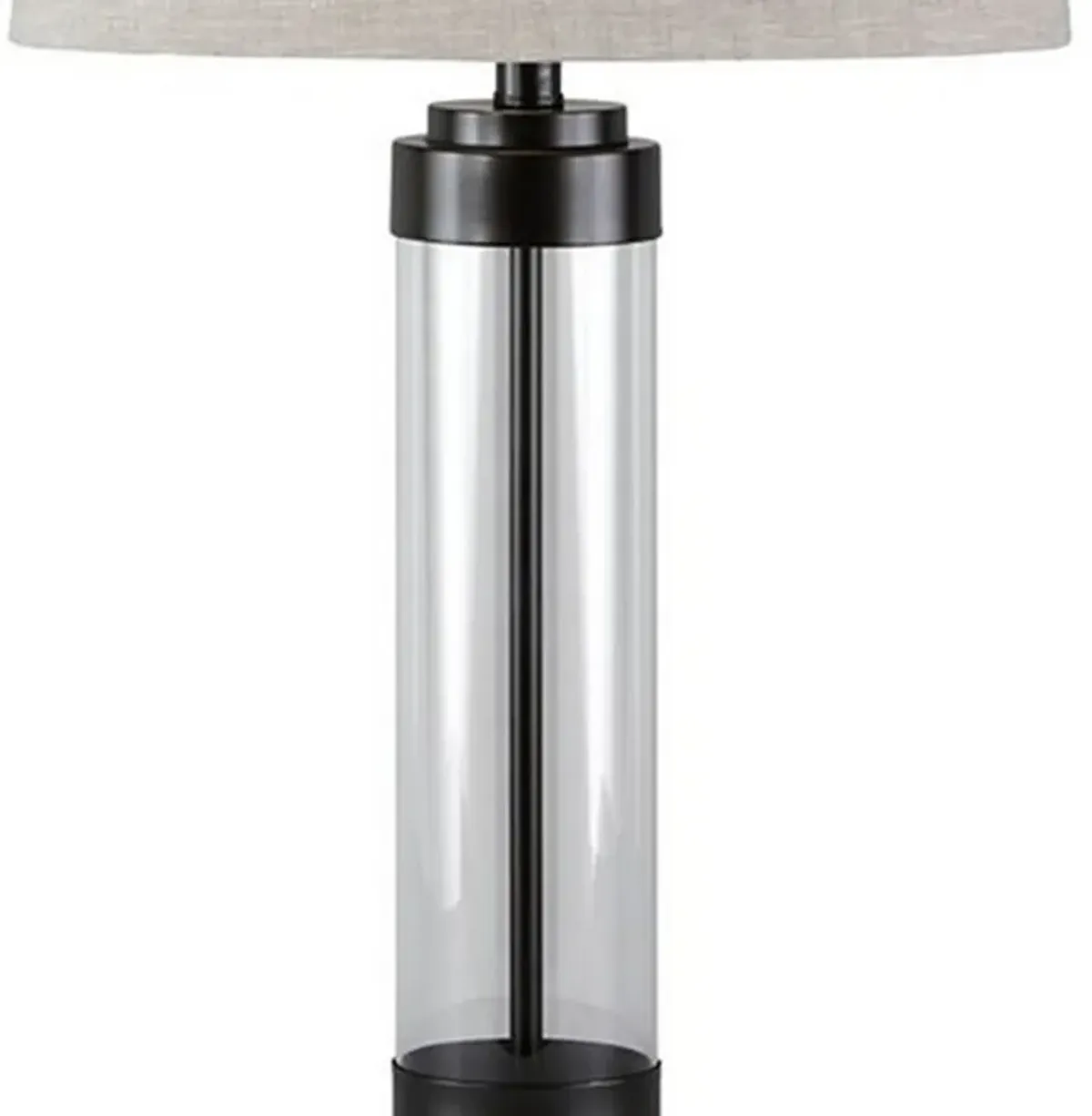 Glass and Metal Frame Table Lamp with Fabric Shade, Gray and Black-Benzara