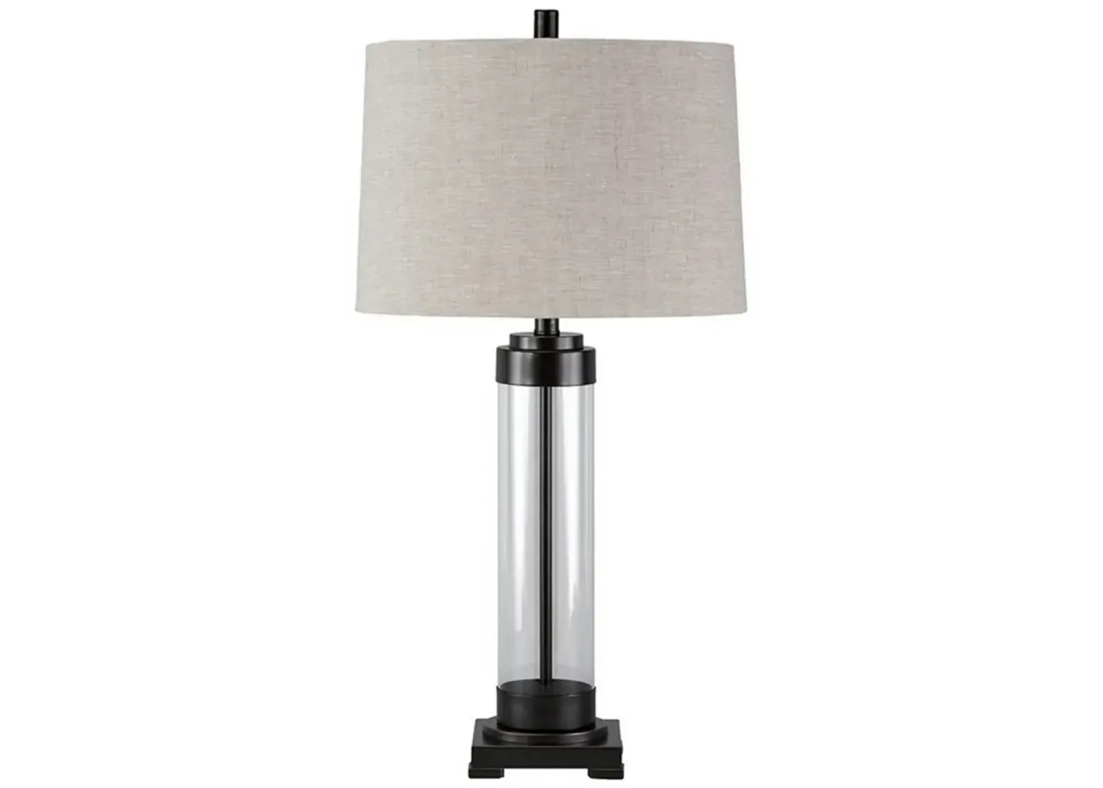 Glass and Metal Frame Table Lamp with Fabric Shade, Gray and Black-Benzara