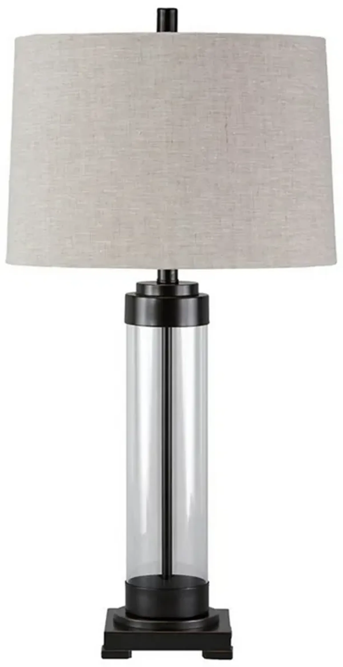 Glass and Metal Frame Table Lamp with Fabric Shade, Gray and Black-Benzara