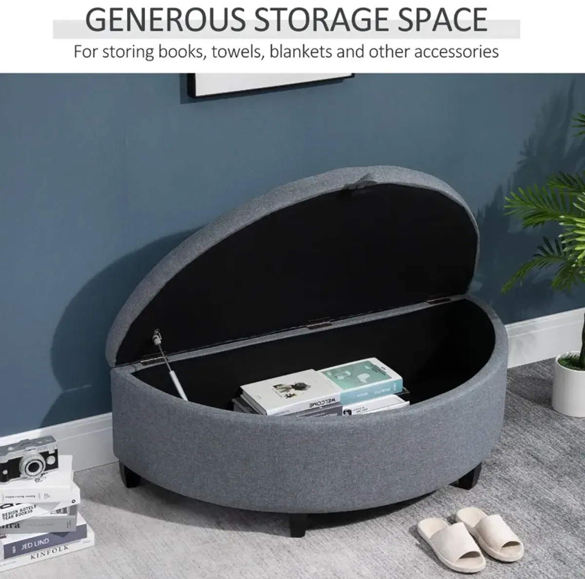 Gray Entryway Elegance: Half Moon Storage Ottoman Bench