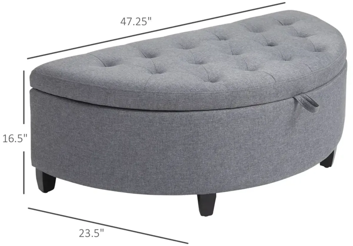 Gray Entryway Elegance: Half Moon Storage Ottoman Bench