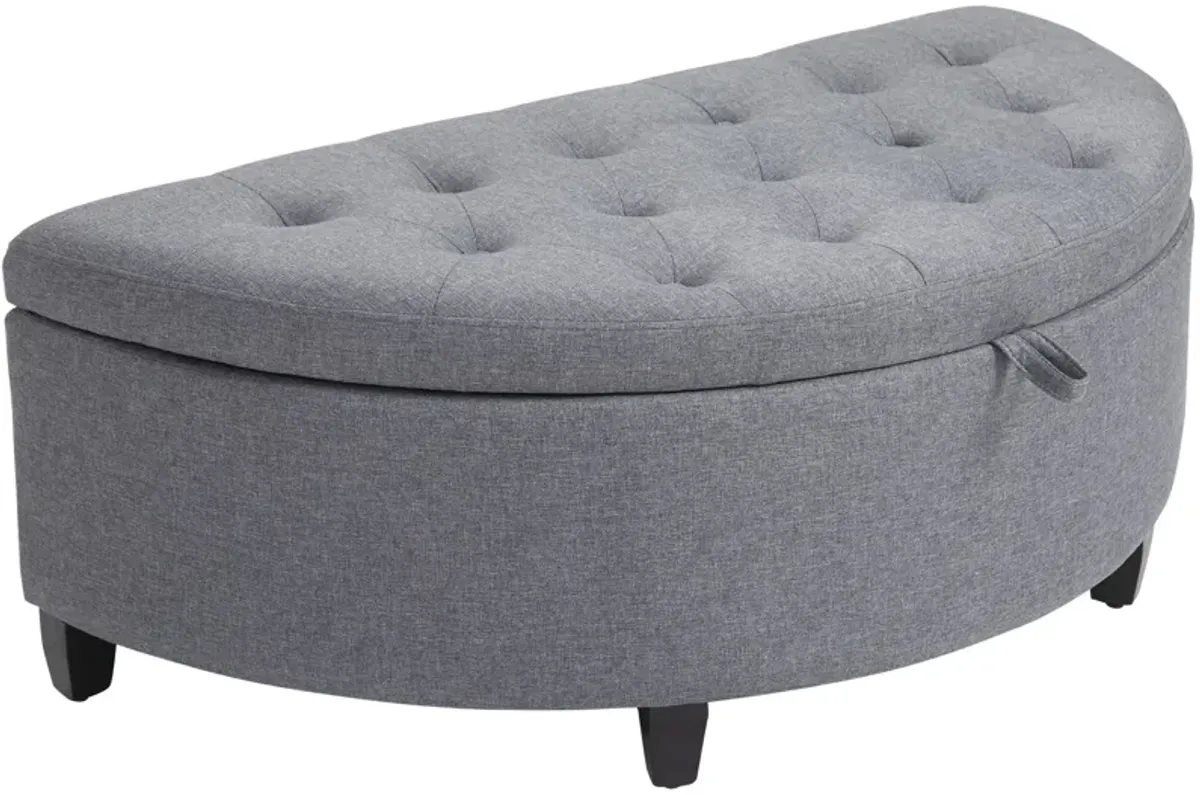 Gray Entryway Elegance: Half Moon Storage Ottoman Bench