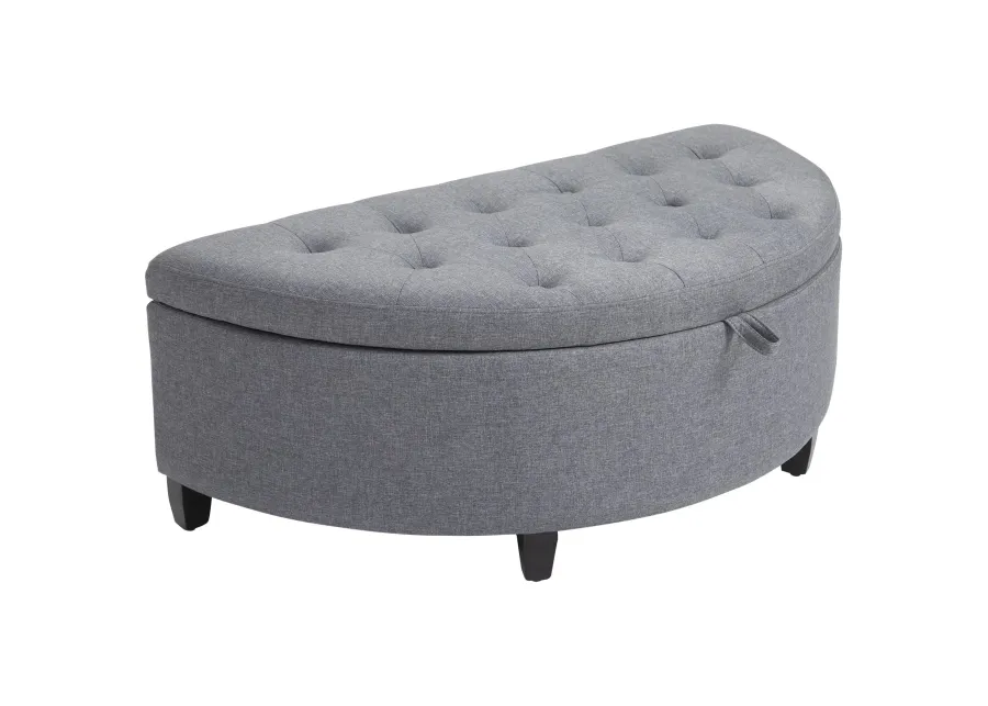 Gray Entryway Elegance: Half Moon Storage Ottoman Bench