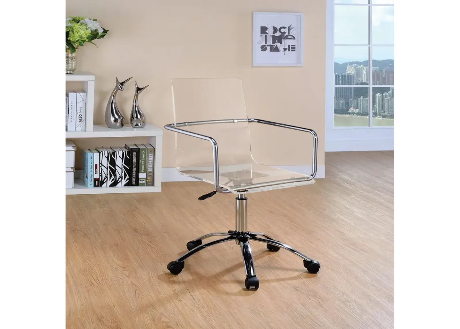 Modern Design Transparent Acrylic Adjustable Office Chair, Clear-Benzara