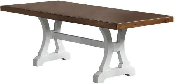 Dining Table with Trestle Base and Extension Leaf, Black and Brown - Benzara