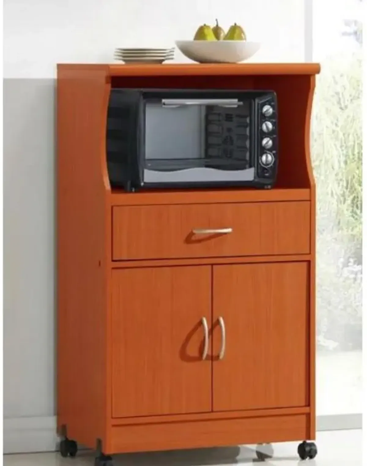 Hivvago Mahogany Wood Finish Kitchen Cabinet Microwave Cart
