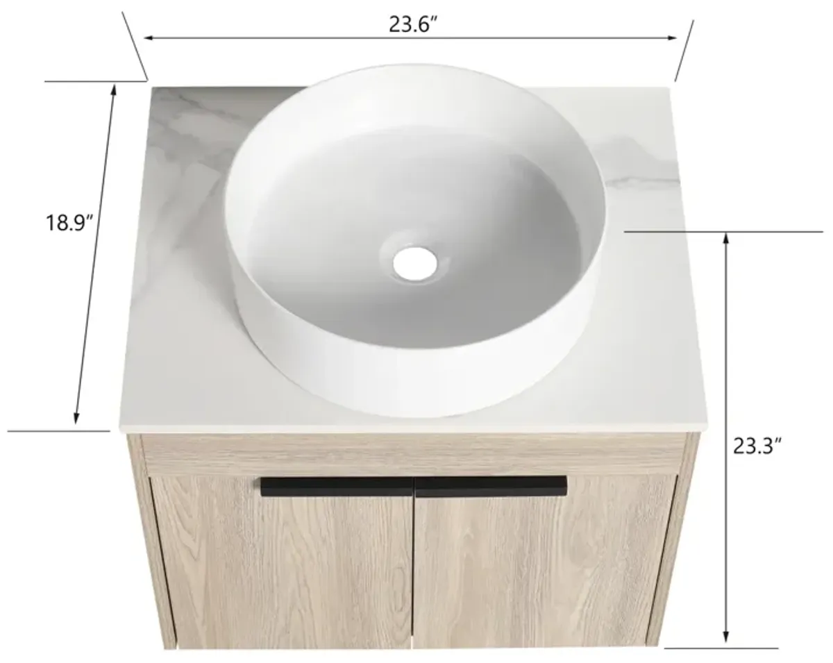 24" Modern Design Float Bathroom Vanity With Ceramic Basin Set