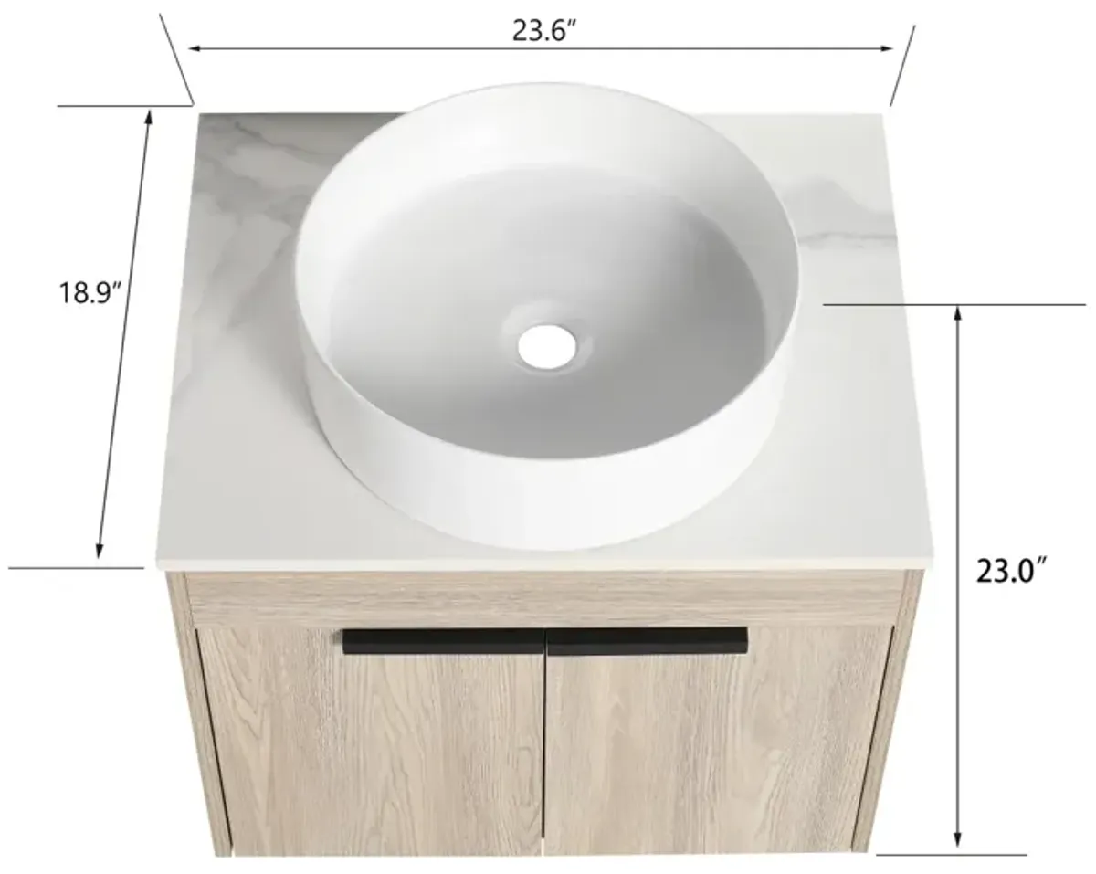 24" Modern Design Float Bathroom Vanity With Ceramic Basin Set