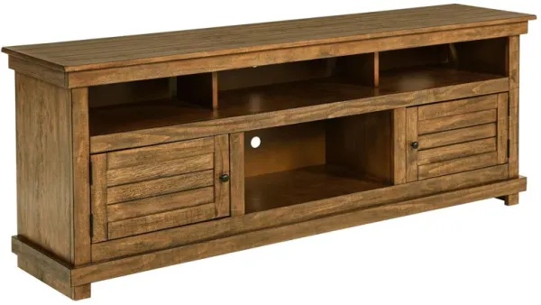 Ayne TV Stand Media Cabinet, 2 Doors and 4 Shelves, Brown Wood 70 Inch - Benzara