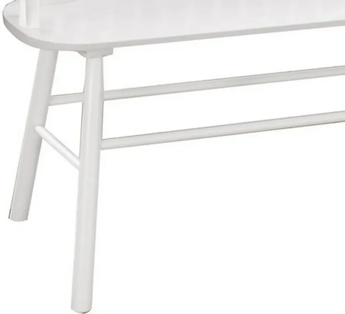 Transitional Curved Design Spindle Back Bench with Splayed Legs,White - Benzara