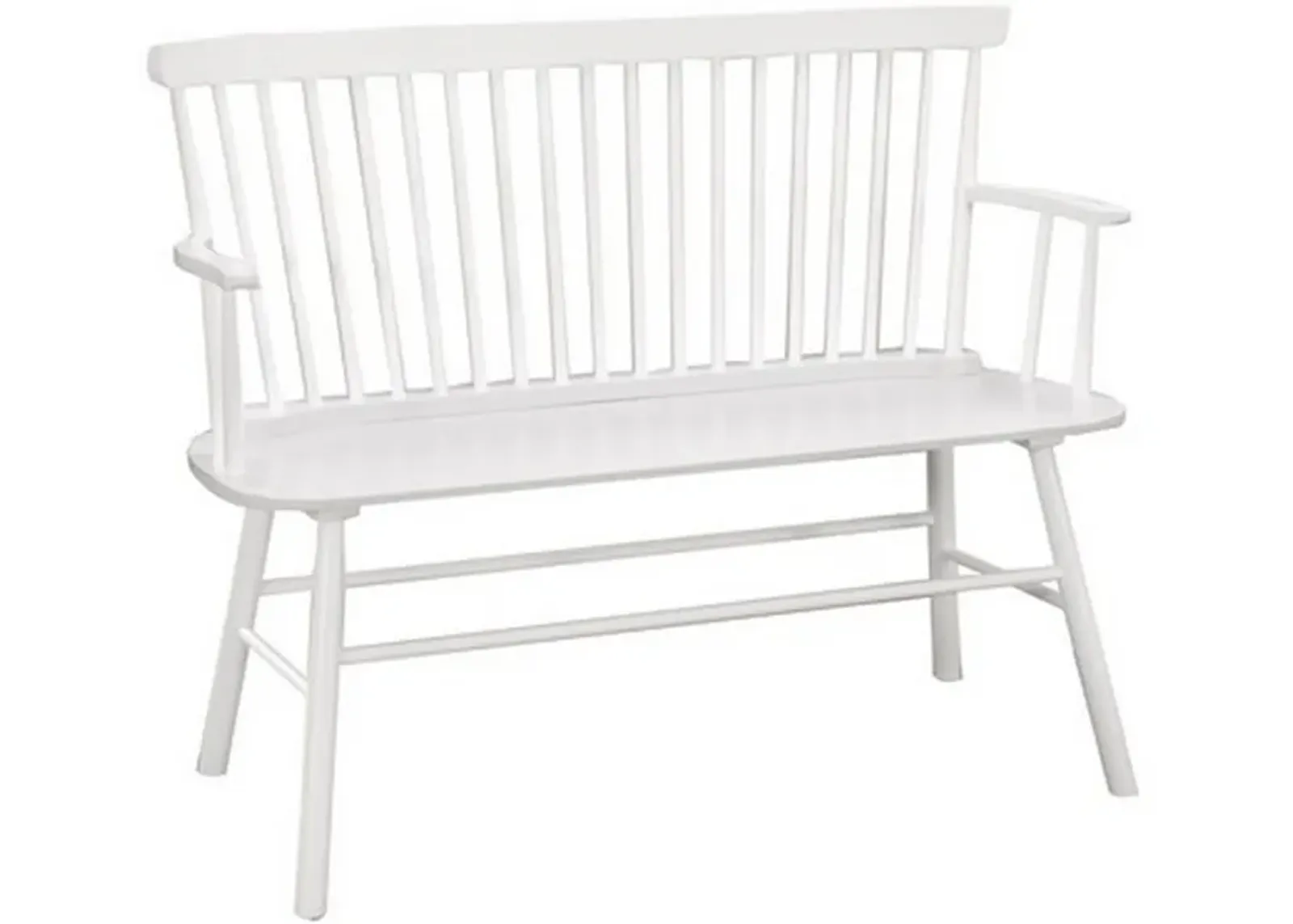 Transitional Curved Design Spindle Back Bench with Splayed Legs,White - Benzara