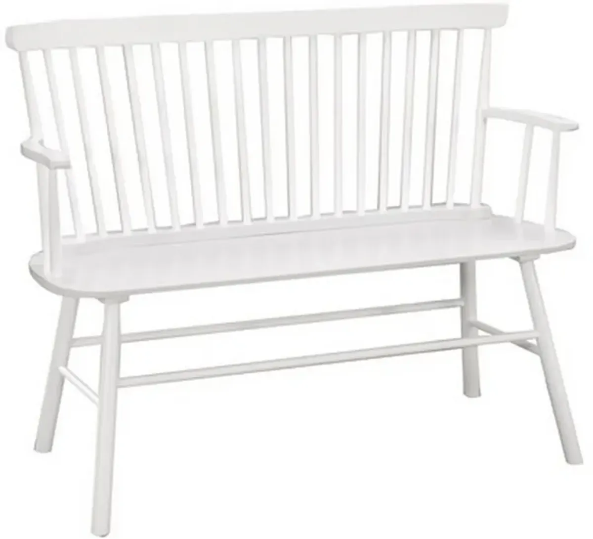 Transitional Curved Design Spindle Back Bench with Splayed Legs,White - Benzara