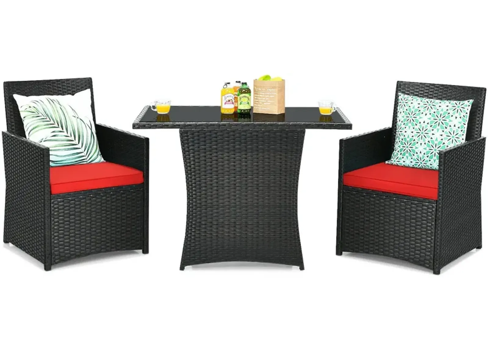 3 Pieces Patio Rattan Furniture Set with Cushion and Sofa Armrest