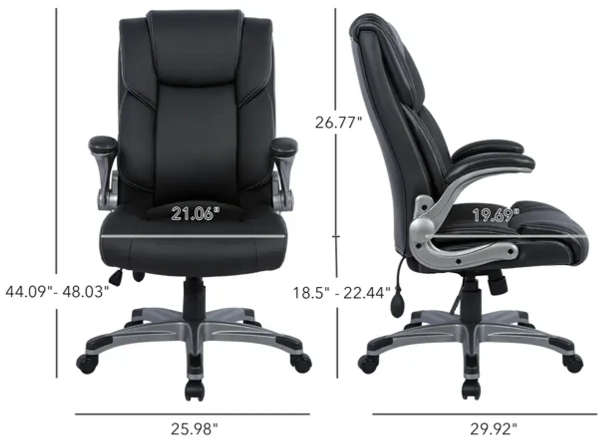 Executive Office Desk Chair, Ergonomic Bonded Leather Home Office Desk Chair With Flip-Up Arms