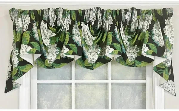 RLF Home Hydrangea Empire Valance Navy 3-Scoop. 64"W x 25"L For windows up to 60"W
