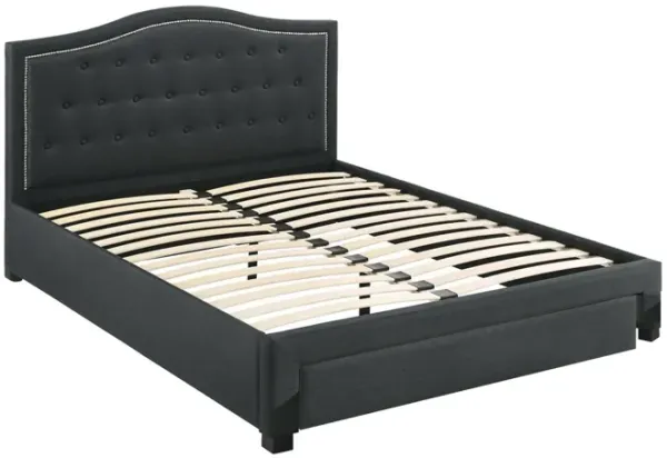 Sey Full Size Bed w Storage Drawers, Dark Gray Upholstered Headboard - Benzara