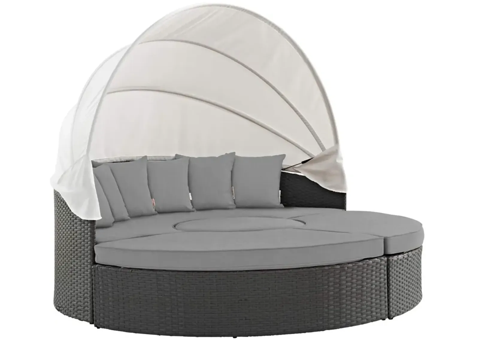 Sojourn Outdoor Patio Furniture Collection - Sectional Sofa Daybed with Retractable Canopy, Sunbrella Cushions, Synthetic Rattan Weave, UV Protection, Aluminum Frame - Includes Bed, Coffee Table, Ottomans