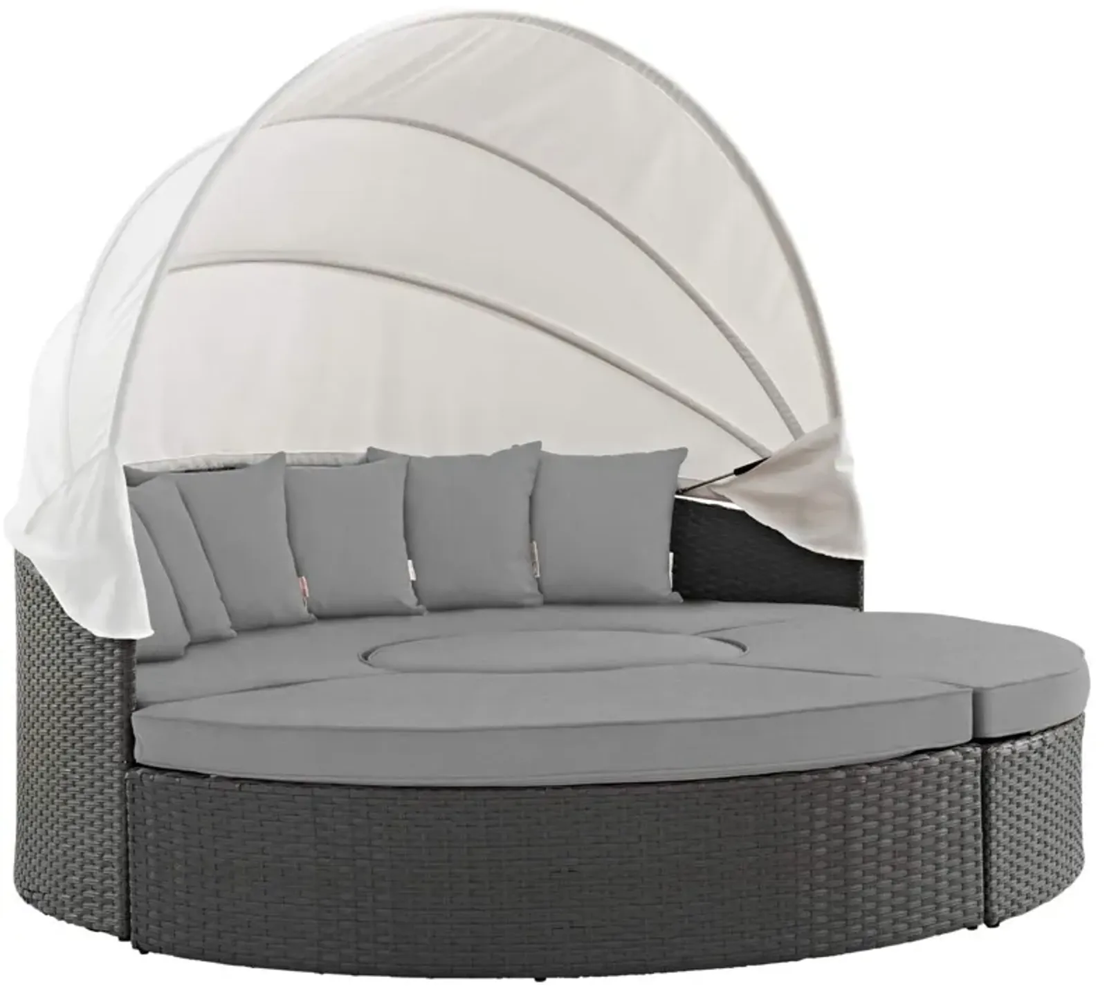 Sojourn Outdoor Patio Furniture Collection - Sectional Sofa Daybed with Retractable Canopy, Sunbrella Cushions, Synthetic Rattan Weave, UV Protection, Aluminum Frame - Includes Bed, Coffee Table, Ottomans