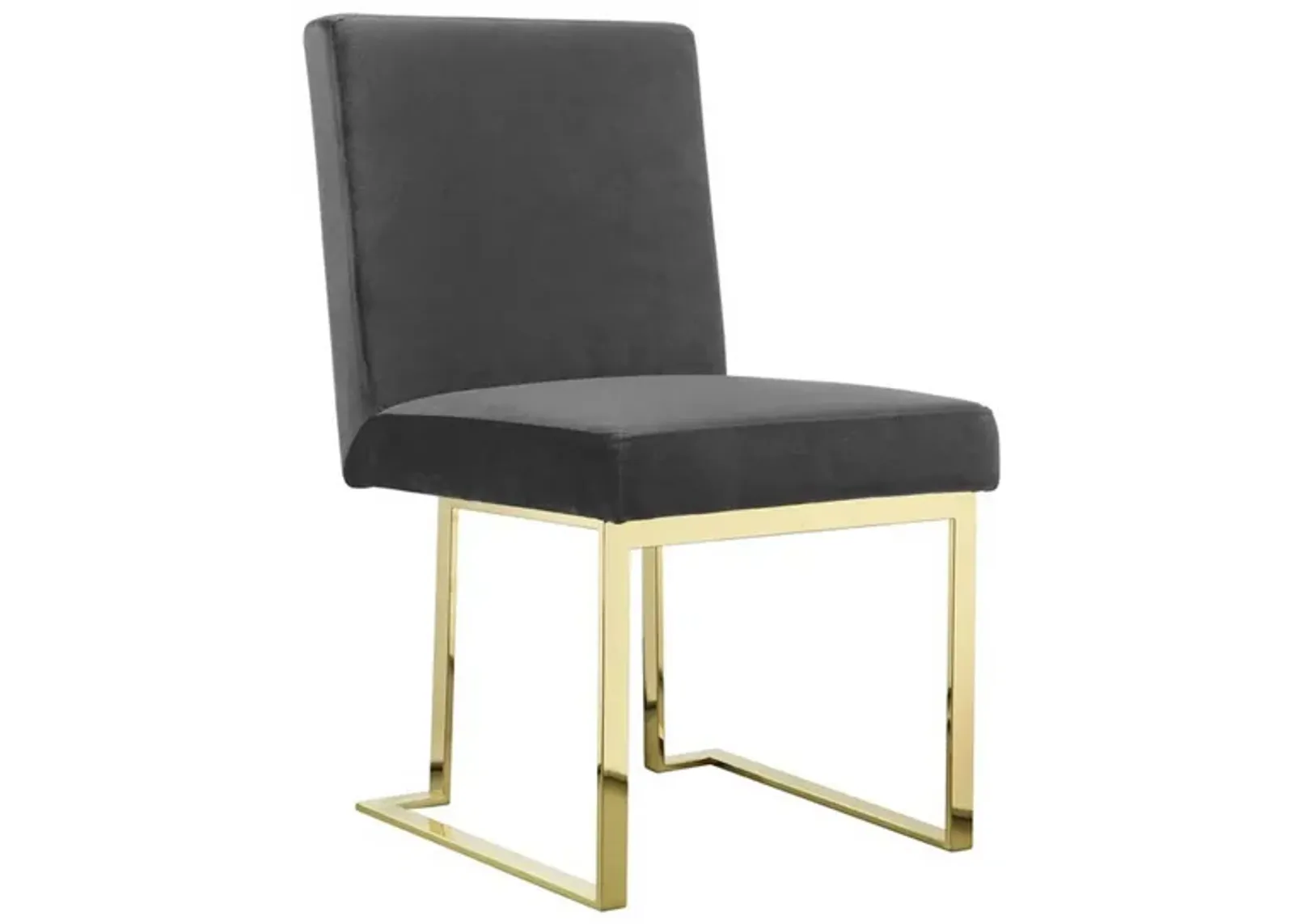 Boly 24 Inch Side Dining Chair Set of 2, Gray Velvet, Gold Cantilever - Benzara