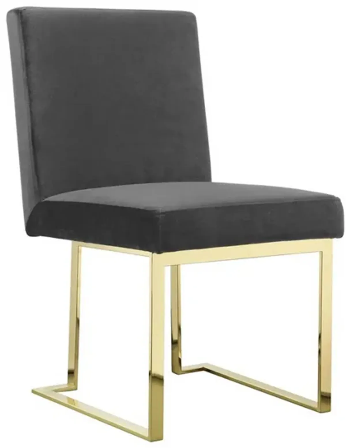 Boly 24 Inch Side Dining Chair Set of 2, Gray Velvet, Gold Cantilever - Benzara